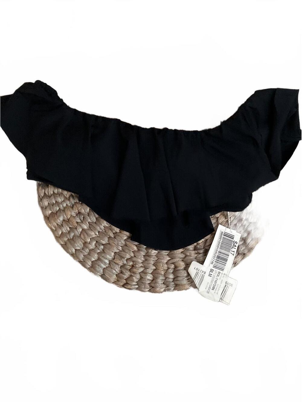 NWT Trina Turk Black Off-Shoulder Ruffle Crop Top Size 8